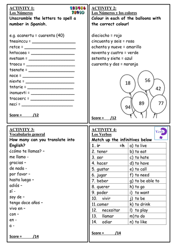 y7 spanish revision guide teaching resources