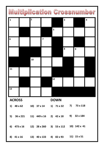 Multiplication Crossnumber