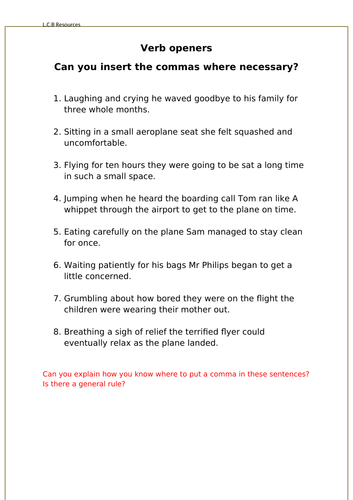 Verb openers worksheets | Teaching Resources