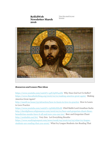 March 2016 Resources and Lesson Plan Ideas for Teachers of Religious 