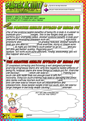 NEW Edexcel GCSE PE - Lesson Starter for Lesson 5