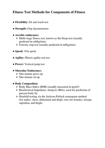 BTEC SPORT Unit 1 - Fitness Testing Unit of Work | Teaching Resources