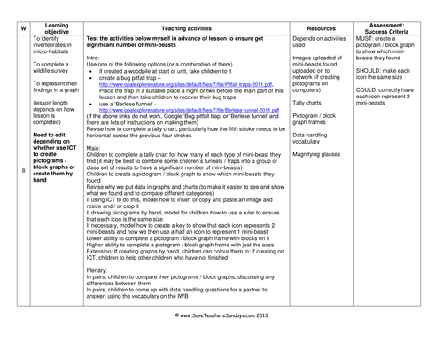 Data Handling on Mini Beasts KS1 Lesson Plan, Vocabulary Sheet and