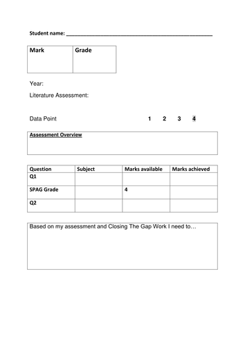 English Literature New Specification Student friendly assessment coversheet