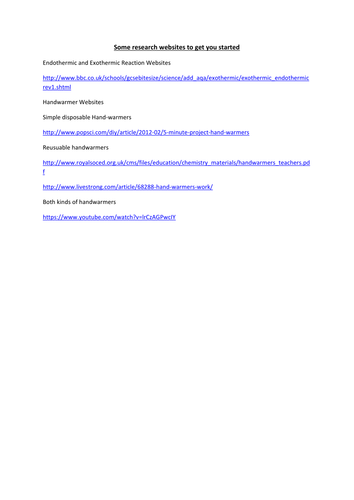 Hand-warmers independent project - linking Science with Business and Enterprise