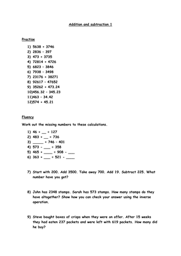 Addition and subtraction Year 5