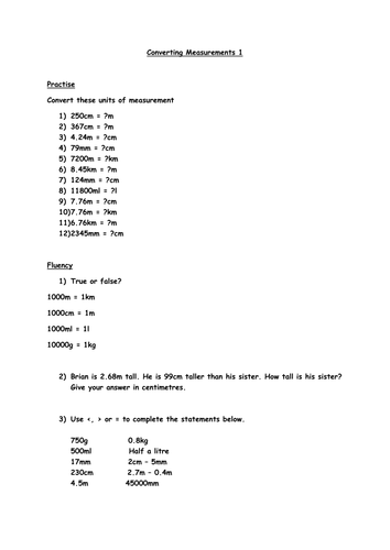 Converting Measurements Year 5