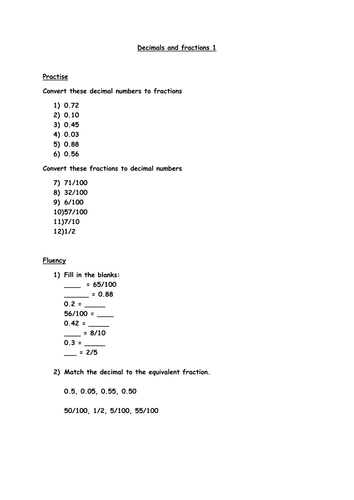 Decimals and fractions Year 5