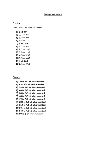 Finding fractions Year 5 Set two