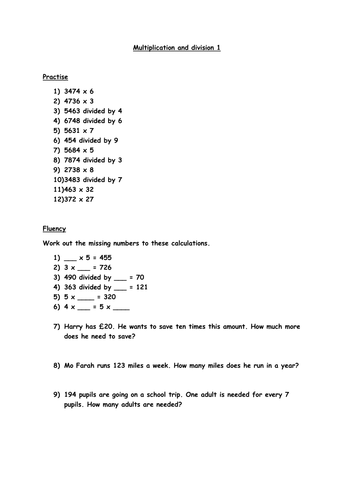 Multiplication and division Year 5