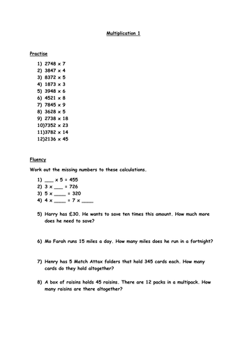 Multiplication Year 5