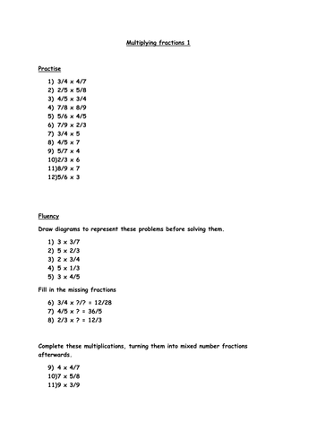 Multiplying fractions Year 5