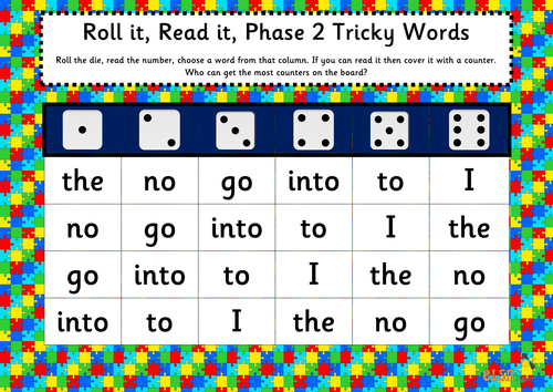 roll it read it phonics games phases 2 5 tricky words by elsasupport