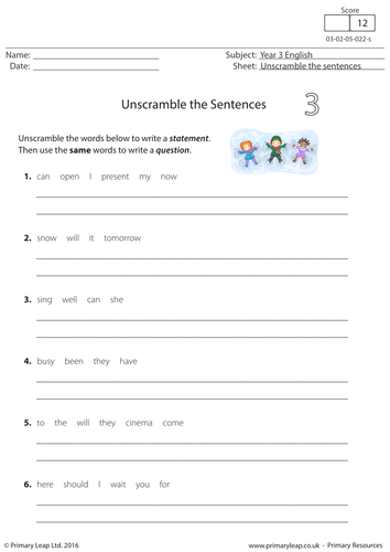 English Resource - Unscramble the Sentences 3 | Teaching Resources