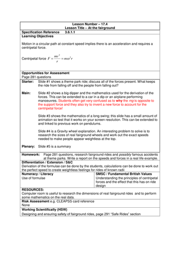 Physics A-Level Year 2 Lesson - At the Fairground (Powerpoint AND lesson plan)