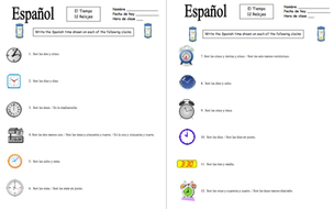 Spanish Time 12 Clocks With Time Worksheet | Teaching Resources