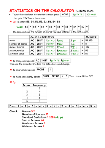 Statistics on the Calculator: Worksheet | Teaching Resources