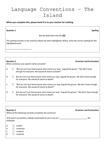 The Island Worksheets | Teaching Resources