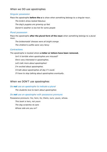 Lesson on the correct use of apostrophes | Teaching Resources