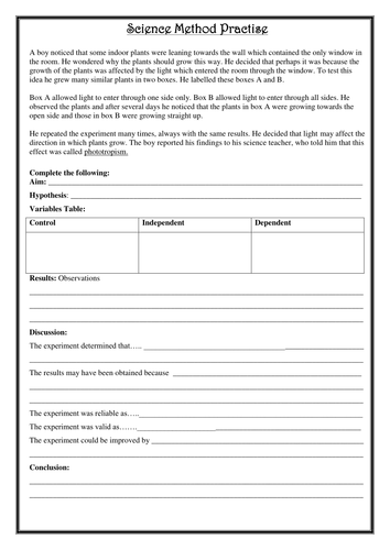 Science Method Worksheet | Teaching Resources