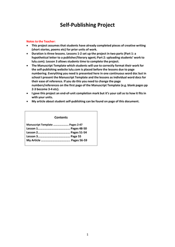 Self-Publishing Project | Teaching Resources