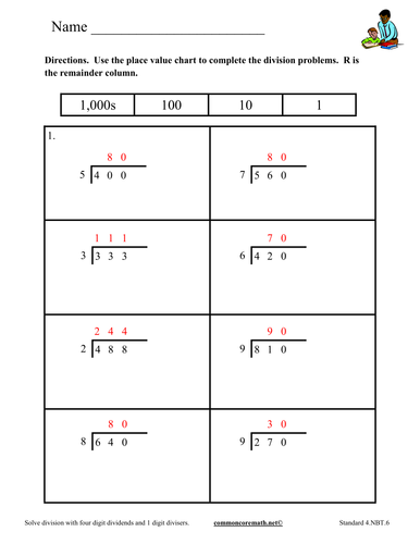 Fourth Grade Division Packet - 4.NBT.6 | Teaching Resources