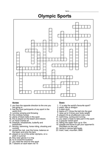 Olympic Sports Crossword and Word Search Teaching Resources