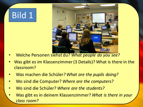 Stimmt 1 Chapter 4 (Schule ist Klasse) GCSE Style role play, picture description and translation