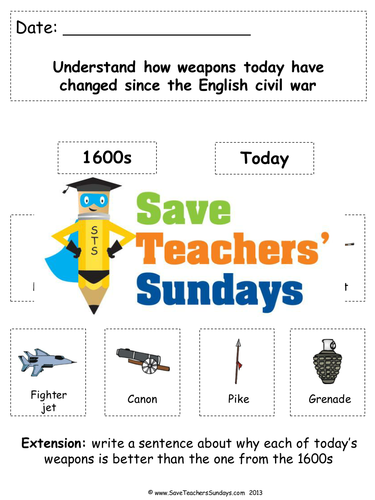civil english war ks1 Then and And Civil  English Plan Weapons Worksheet Now War Lesson  KS1