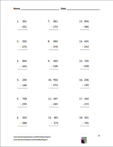 Three Digit Subtraction Worksheets - 15 Pages (Vertical) | Teaching ...