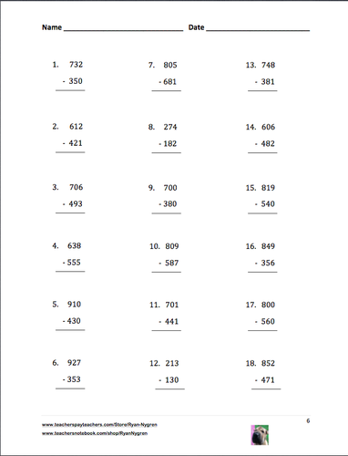 Three Digit Subtraction Worksheets - 15 Pages (Vertical) | Teaching ...