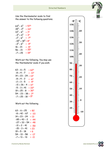 directed numbers and numbers worksheets with answers functional