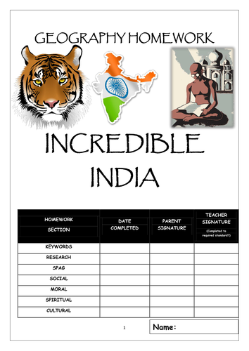 Homework booklet: INCREDIBLE INDIA