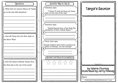 Tanya's Reunion Comprehension Foldable