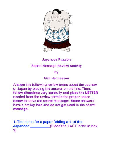 Japanese Puzzler: Secret Message Review Activity by gailhennessey - US ...