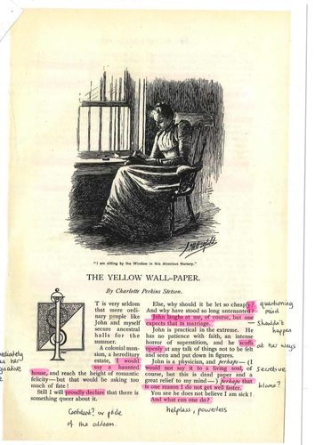 Highlighted and annotated copy of The Yellow Wall-Paper