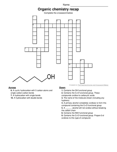 Organic chemistry functional groups crossword for revision AFL or