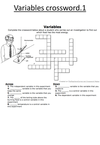 Variables crossword for AFL plenary or revision Teaching Resources