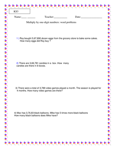 Seven Multiplication worksheets for ks3 by simranvirus123 - UK Teaching ...