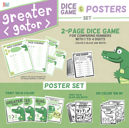 Greater Gator Game &amp; Poster Set – Greater Than/Less Than | Teaching ...