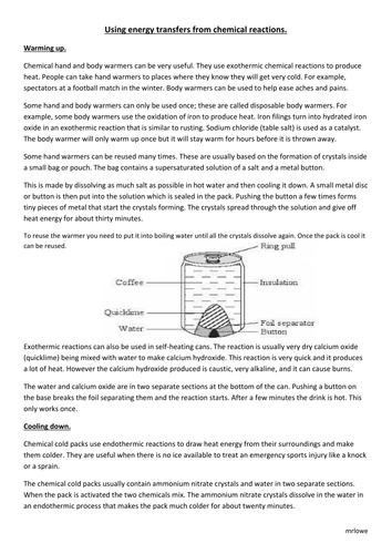 AQA GCSE Chemistry Exothermic and Endothermic applications | Teaching ...