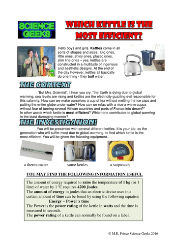 Physics Challenge! Efficiency of a Kettle Investigation! Practical!