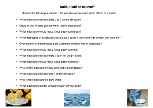 Acid, Alkali or Neutral Questions | Teaching Resources