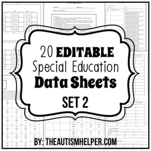 20 Special Education Data Sheets SET 2 {EDITABLE} Teaching Resources