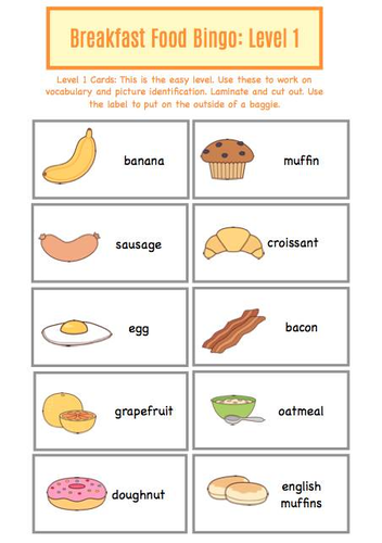 Breakfast Food Bingo | Teaching Resources