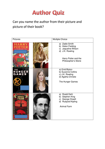 GCSE English New Spec Popular Author Quiz