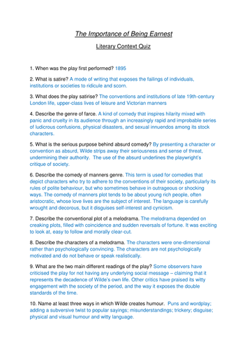 The Importance of Being Earnest and the Dramatic Comedy Genre - A-Level ...
