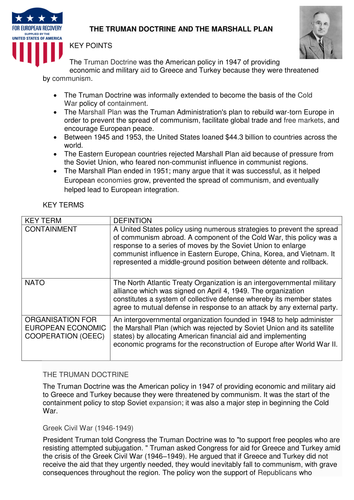 The Truman Doctrine and the Marshall Plan GCSE History Superpower Relations and the Cold War