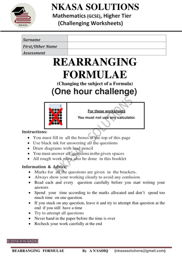 REARRANGING FORMULAE (Changing the subject of a Formula) for bright GCSE/A Level students