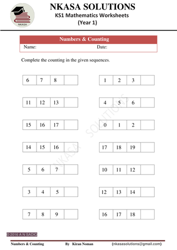 NUMBERS & COUNTING(Forward and Backward) | Teaching Resources